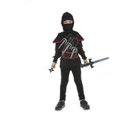 My Other Me - Disfraz Ninja infantil unisex, talla 3-5 años. Incluye chaqueta y cinturón negro con bordes rojos, verdugo, mascarilla y bandolera negra, sais, shuriken y katana plateada.