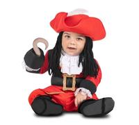 My Other Me - Disfraz para bebé de Garfio Pirata niño en rojo con sombrero con peluca textil, chaqueta, cuello, garfio textil, pantalón y polainas talla 7-12 meses. Aventura en alta mar.