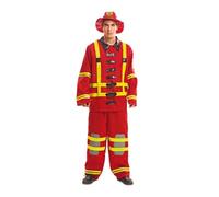 My Other Me - Disfraz para hombre adulto de Bombero rojo con sombrero, chaqueta y pantalón talla XXL. Perfecto para destacar en cualquier fiesta temática de héroes.