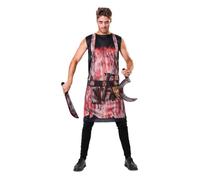 My Other Me - Disfraz para hombre adulto de Carnicero con camiseta larga que simula delantal con accesorios en negro y rojo, talla ML. Perfecto para aterrorizar en Halloween