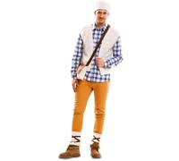 My Other Me - Disfraz para hombre adulto de Pastor en azul y naranja con gorro, chaleco, zurrón y calentadores talla M/L. Perfecto para un evento de época auténtico y memorable