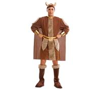My Other Me - Disfraz para hombre adulto de Vikingo marrón con vestido con capa, cinturón, cubrebotas y casco talla XL. Desata tu espíritu guerrero en cada fiesta
