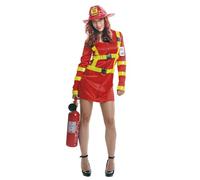 My Other Me - Disfraz para mujer adulto de Bombera rojo con vestido y sombrero talla M/L. Prende la fiesta con estilo y valentía.