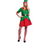My Other Me - Disfraz para mujer adulto de Elfa con camisa con cinturón, falda, medias y sombrero en rojo y verde talla S. Vive la magia del bosque en cada rincón