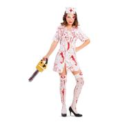 My Other Me - Disfraz para mujer adulto de Enfermera Ensangrentada con cofia, parche, máscara y vestido en blanco y rojo talla ML. Da un toque inesperado a tu próxima fiesta temática