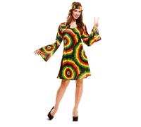 My Other Me - Disfraz para mujer adulto de Jamaicana rojo y amarillo con vestido y cinta de la cabeza talla ML. Perfecto para una fiesta temática llena de ritmo y color
