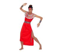 My Other Me - Disfraz para mujer adulto de Masái rojo con vestido, muñequeras, cuello, cinturón y tocado talla ML. Inspira fuerza y elegancia con este conjunto de espíritu tribal