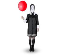 My Other Me - Disfraz para mujer adulto de Miércoles Addams con vestido y máscara en negro talla M/L Deja que tu lado oscuro brille en Halloween.