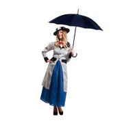 My Other Me - Disfraz para mujer adulto de Niñera Inglesa en azul y gris con pecherín con pajarita, falda, abrigo y sombrero talla ML. Perfecto para un toque clásico en tu fiesta.