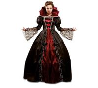 My Other Me - Disfraz para mujer adulto de Vampira con vestido con enagua y cuello en negro y rojo talla S. Ideal para una noche de misterio y elegancia sin igual