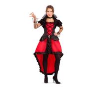 My Other Me - Disfraz para mujer adulto de Vampiresa con vestido en negro y rojo con cuello levantado y gargantilla talla S. Cautiva con tu elegancia sobrenatural