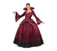 My Other Me - Disfraz para mujer adulto de Vampiresa en granate y negro con vestido y enagua talla XL. Perfecto para una noche de misterio y elegancia