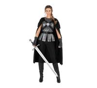 My Other Me - Disfraz para mujer adulto de Vikinga negro con capa con correaje, túnica, cinturón y mitones talla S. Embárcate en una auténtica aventura nórdica