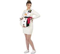 My Other Me - Disfraz para mujer embarazada adulto de Muñeco de Nieve. Incluye vestido con fajín adornado con bufanda y sombrero en blanco talla M. Perfecto para una navidad impactante y original