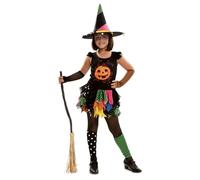 My Other Me - Disfraz para niña de Bruja con vestido, sombrero, manguitos y calentadores en naranja y negro talla 10-12 años. Despierta la magia en cada paso Halloween