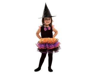 My Other Me - Disfraz para niña de Bruja con vestido y sombrero en naranja y morado talla 3-4 años. Perfecto para una noche mágica de Halloween