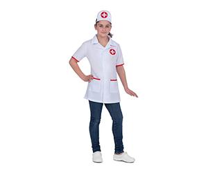 My Other Me - Disfraz para niña de Enfermera con tocado y vestido en blanco y rojo talla 10-12 años. Perfecto para inspirar sueños de ayudar a los demás