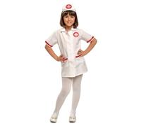 My Other Me - Disfraz para niña de Enfermera con tocado y vestido en blanco y rojo talla 7-9 años. Perfecto para jugar a salvar el día con estilo infantil