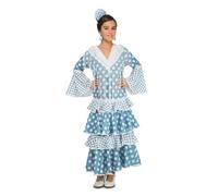 My Other Me - Disfraz para niña de Flamenca con vestido de lunares azul y blanco (no incluye mantoncillo) talla 10-12 años. Perfecto para festivales y ferias con alegría.