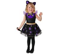 My Other Me - Disfraz para niña de Gato con vestido, cola y diadema en negro y morado talla 3-4 años. Perfecto para desatar travesuras en cualquier fiesta