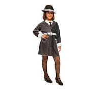 My Other Me - Disfraz para niña de Mafiosa con vestido, camisa y cinturón en blanco y negro talla 7-9 años. Perfecto para crear un misterioso mundo de aventuras
