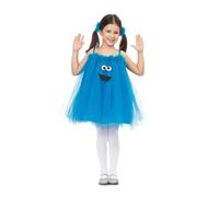 My Other Me - Disfraz para niña de Monstruo De Las Galletas azul con vestido de tul estilo tutú y coleteros talla 5-6 años. Divertido look para desatar sonrisas en cualquier fiesta infantil