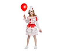 My Other Me - Disfraz para niña de Payasa con tocado y vestido en blanco y rojo talla 5-6 años. Perfecto para una fiesta de circo o Halloween