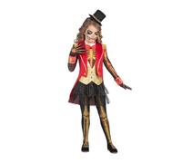 My Other Me - Disfraz para niña Jefa de pista Esqueleto con tocado, vestido, abrigo sin mangas, puños, guantes y medias en rojo y oro talla 10-12 años. Glamour en el circo de Halloween.