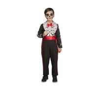 My Other Me - Disfraz para niño de Día de los Muertos rojo y negro con mono y chaqueta talla 7-9 años. Perfecto para celebrar Halloween con un toque tradicional y colorido