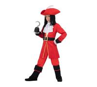 My Other Me - Disfraz para niño de Garfio Pirata con sombrero con peluca textil, chaqueta, cuello, garfio, pantalón, cinturón y polainas en rojo talla 7-9 años. Perfecto para una aventura en el mar