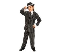My Other Me - Disfraz para niño de Mafioso con camisa, corbata, chaqueta y pantalón en blanco y negro talla 5-6 años. Perfecto para un personaje lleno de estilo en cualquier fiesta