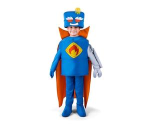 My Other Me - Disfraz para niño de Mr King con gorro, traje, pantalón, cubrebotas, capa, guante, manopla y brazo robot en azul talla 4-5 años. Vive una aventura mágica entre llamas y risas