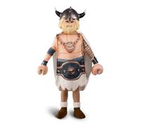 My Other Me - Disfraz para niño de Muñeco Charlie Playmobil beige y gris con casaca, capa, cubrebotas, máscara y guantes talla 5-6 años. Perfecto para un viaje a la era de los vikingos