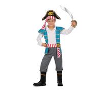 My Other Me - Disfraz para niño de Pirata azul y gris con gorro, camisa, chaleco, cinturón, pantalón y cubrebotas talla 10-12 años. Navega los mares en busca de tesoros ocultos