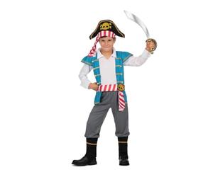 My Other Me - Disfraz para niño de Pirata azul y gris con gorro, camisa, chaleco, cinturón, pantalón y cubrebotas talla 10-12 años. Navega los mares en busca de tesoros ocultos