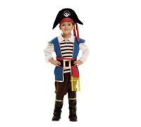 My Other Me - Disfraz para niño de Pirata con sombrero, chaqueta con camisa, cinturón, fajín, pantalones y polainas en azul y marrón talla 3-4 años. Vive grandes aventuras en altamar