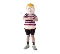 My Other Me - Disfraz para niño de Pugsley Addams con camiseta con barriga, pantalón y máscara en rojo y negro talla 10-12 años. Perfecto para revivir el espíritu de la familia Addams