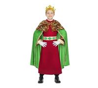 My Other Me - Disfraz para niño de Rey Mago con capa, túnica y cinturón en rojo y verde talla 5-6 años. Elige este traje para una Navidad mágica y especial