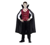 My Other Me - Disfraz para niño de Vampiro con capa, chaleco con camisa, collar y pantalón en negro y rojo talla 5-6 años Deslumbra en la noche más mágica del año.