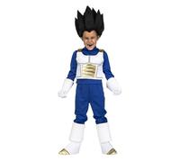 My Other Me - Disfraz para niño de Vegeta con camiseta, chaleco, pantalón, guantes y cubrebotas en azul y blanco talla 7-9 años. Perfecto para desatar tu poder Saiyan en cada batalla