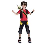 My Other Me - Disfraz para niño de Zak Storm con espada, peluca, diadema, brazalete, bandolera, camisa con chaleco, pantalón y cubrebotas en rojo y negro talla 7-9 años. Conquista los siete mares