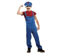 My Other Me - Disfraz para niño fontanero Mario con gorra, camiseta y peto azul y rojo talla 3-4 años. Perfecto para aventuras de juego y diversión en casa
