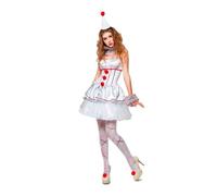 My Other Me - Disfraz Payasa Mística Mujer, talla XXL. Incluye vestido corto blanco de tirantes, con volantes y pompones rojos, puños y gargantilla de tul y tocado.