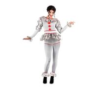 My Other Me - Disfraz Payasa Siniestra Mujer, talla L. Incluye body gris y blanco de mangas largas y con ribetes y botones rojos, medias grises y tobilleras con volantes a juego.