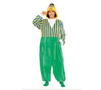 My Other Me - Disfraz Pijama Blas Adulto Unisex, talla XS. Incluye mono con cremallera, pantalón verde y blusa a rayas con capucha simulando la cabeza del personaje.