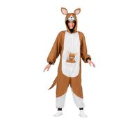 My Other Me - Disfraz pijama Canguro Adulto Unisex, talla Única. Incluye mono marrón y blanco con capucha con botones, orejas, ojos y hocico, cola y bolsillo para poner el peluche del bebé.
