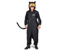 My Other Me - Disfraz Pijama Cat Noir adulto unisex, talla S. Incluye mono negro, capucha con orejas, patrón geométrico, cascabel, cola, peluca rubia y antifaz.