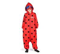 My Other Me - Disfraz Pijama Ladybug niña, talla 10-12 años. Incluye mono rojo con capucha, lunares negros, logo, cremallera frontal, peluca azul y antifaz.