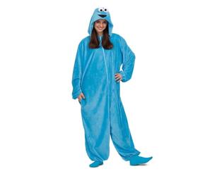 My Other Me - Disfraz pijama Monstruo de las Galletas Adulto Unisex, talla M-L. Incluye mono azul con capucha que tiene ojos saltones blancos y boca negra sonriente. Licencia oficial Sesame Street!