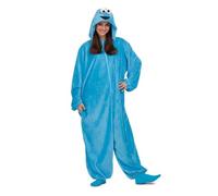 My Other Me - Disfraz pijama Monstruo de las Galletas Adulto Unisex, talla XS. Incluye mono azul con capucha que tiene ojos saltones blancos y boca negra sonriente.
